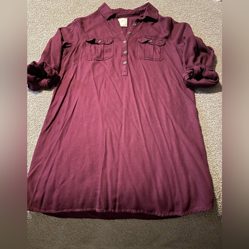 Women's Burgundy Button-Up Mini Dress/Top.
